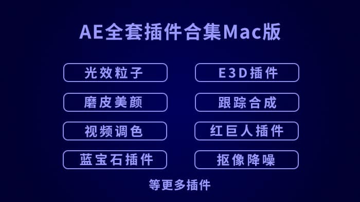 AE插件合集-Mac苹果版AE全套插件一键安装包合集包红巨人调色抠像光效粒子E3D等插件